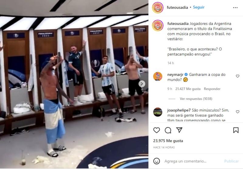 Neymar comentando la publicación en Instagram.