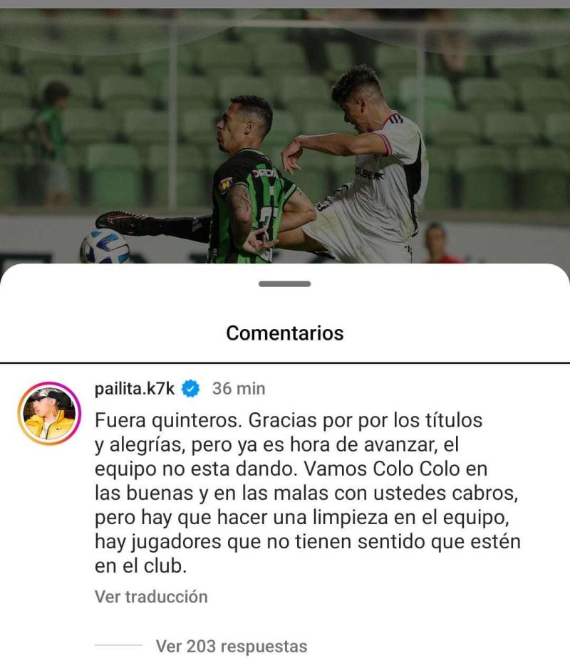 Pailita se cansó de Gustavo Quinteros y pide su salida de Colo Colo - Instagram