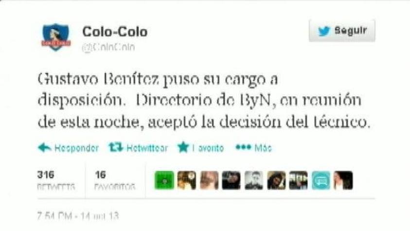 Colo Colo: Gustavo Benítez deja su cargo a disposición