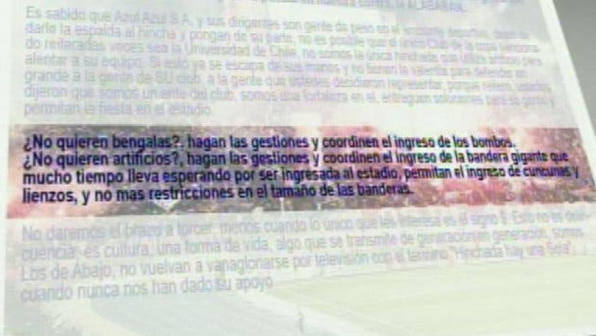 Barristas de la "U" volverían a encender bengalas este jueves