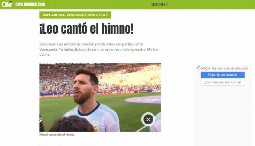 "Y un día, lo cantó": Por qué la prensa argentina celebra que Messi haya cantado el himno