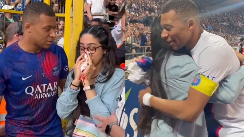 ¡Sacó aplausos! El notable gesto de Kylian Mbappé con hincha que recibió feroz pelotazo en su rostro