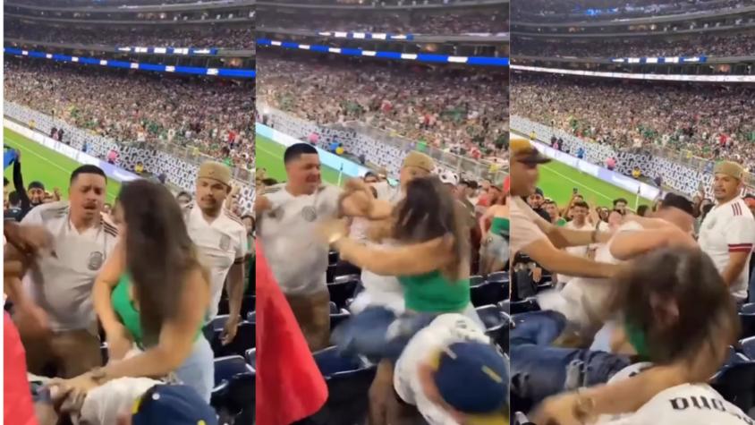 ¡Repudiable! La brutal pelea de hinchas en la Copa de Oro que incluyó fuerte golpiza a una mujer