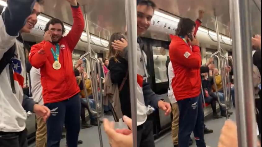 VIDEO | Lucas Nervi se fue en Metro tras ganar oro en Santiago 2023 y la gente enloqueció