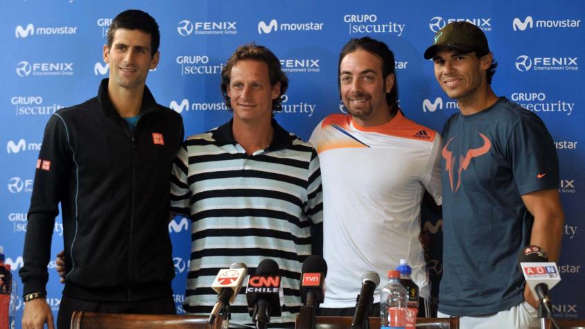David Nalbandian junto a Rafael Nadal, Novak Djokovic y Nicolás Massú - Créditos: AFP