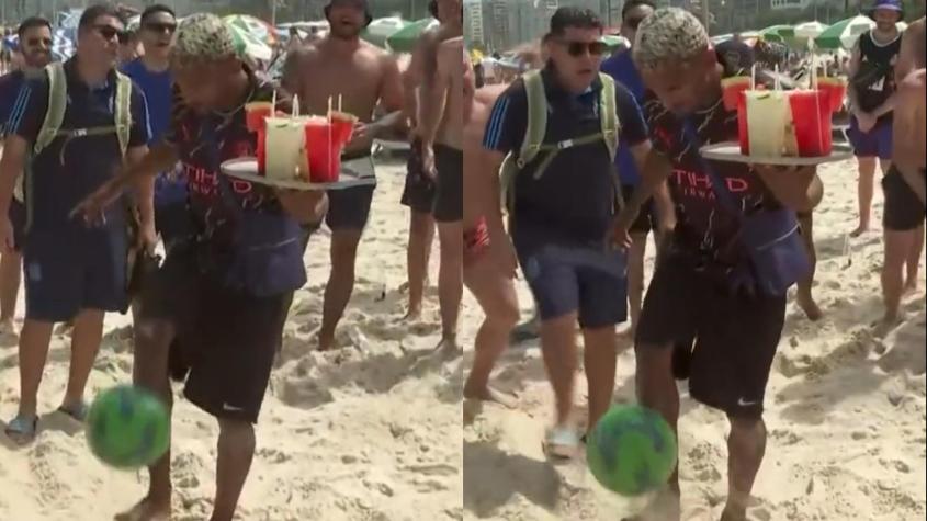 "Es el hermano de Pelé": vendedor de caipirinhas dejó loco a los argentinos con dominio del balón en vivo
