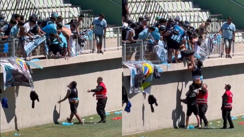 Hinchas de Iquique protagonizaron desmanes y registran un insólito momento con un guardia