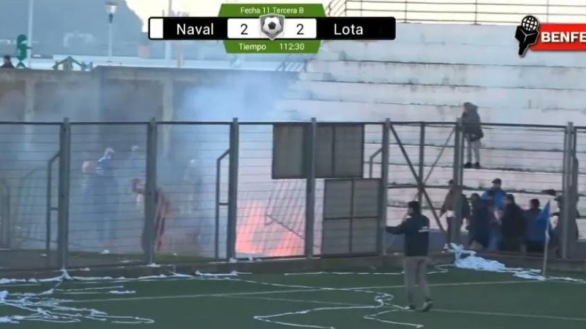 Incidentes en el Naval vs Lota. Crédito: Pantallazo.