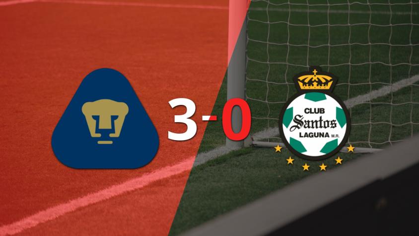 Tranquila victoria de Pumas UNAM por 3 a 0 frente a Santos Laguna