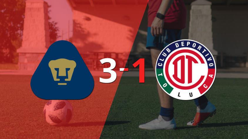 Pumas UNAM paseó a Toluca FC y selló su triunfo 3 a 1