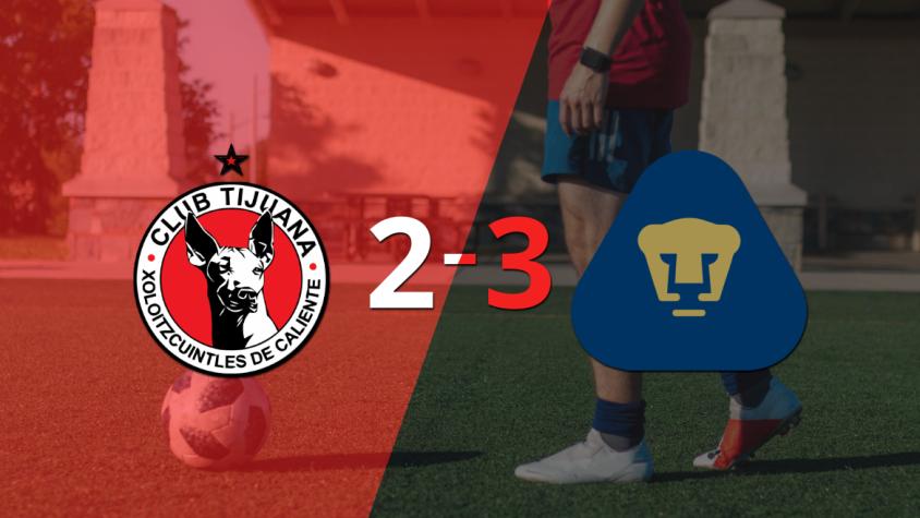 En un partido increíble, Pumas UNAM le ganó a Tijuana por 3 a 2