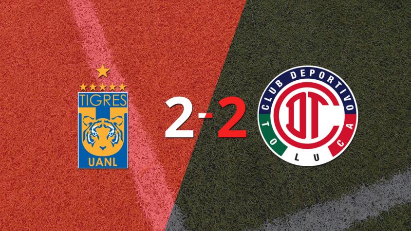 Tigres y Toluca FC firman un empate en dos