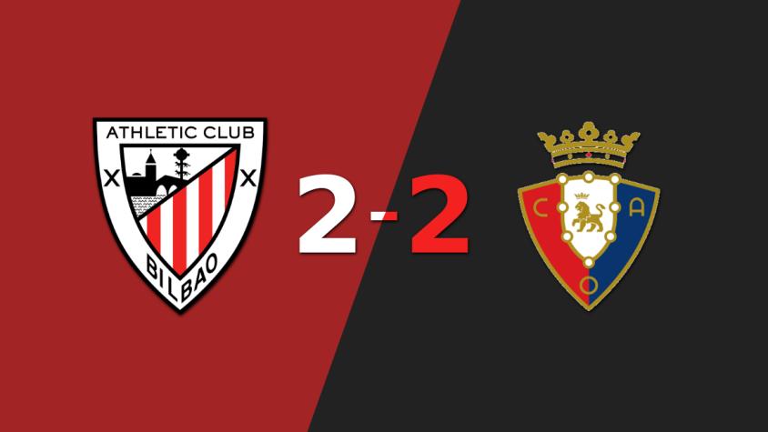 Osasuna sacó un punto luego de empatar a 2 goles con Athletic Bilbao