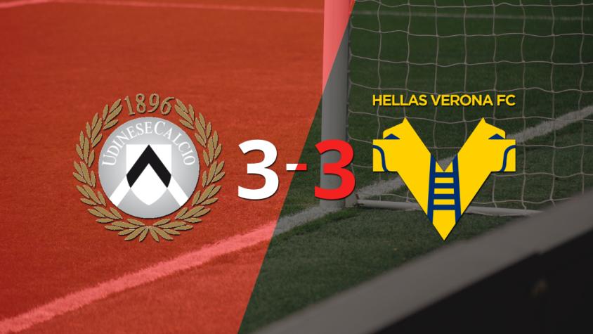 Con doblete de Lorenzo Lucca, Udinese empató con Hellas Verona 3-3