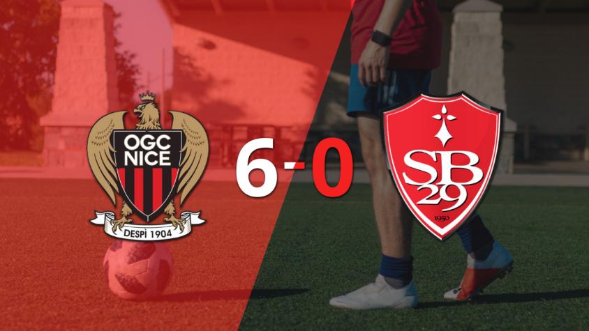Nice derrotó sin complicaciones a Stade Brestois con doblete de Gaëtan Laborde